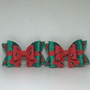Watermelon Faux Leather Hair Bow Set of 2